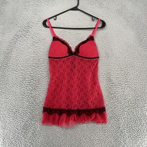 Apt 9 Babydoll Dress Womens Small Red‎ Lace Sheer Ruffle Lingerie Sexy Y2K 90s